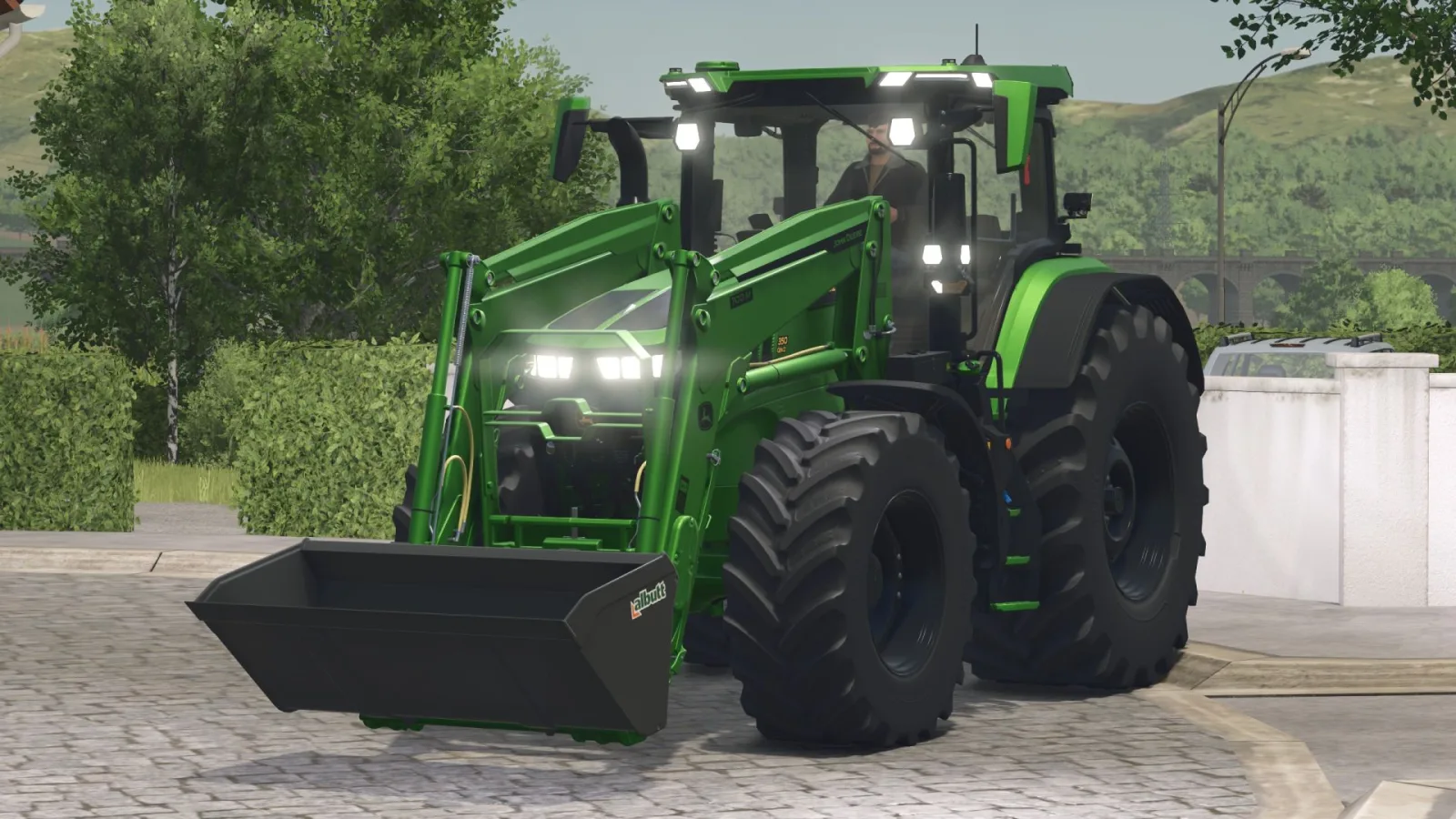 John Deere 7R with front loader FS25