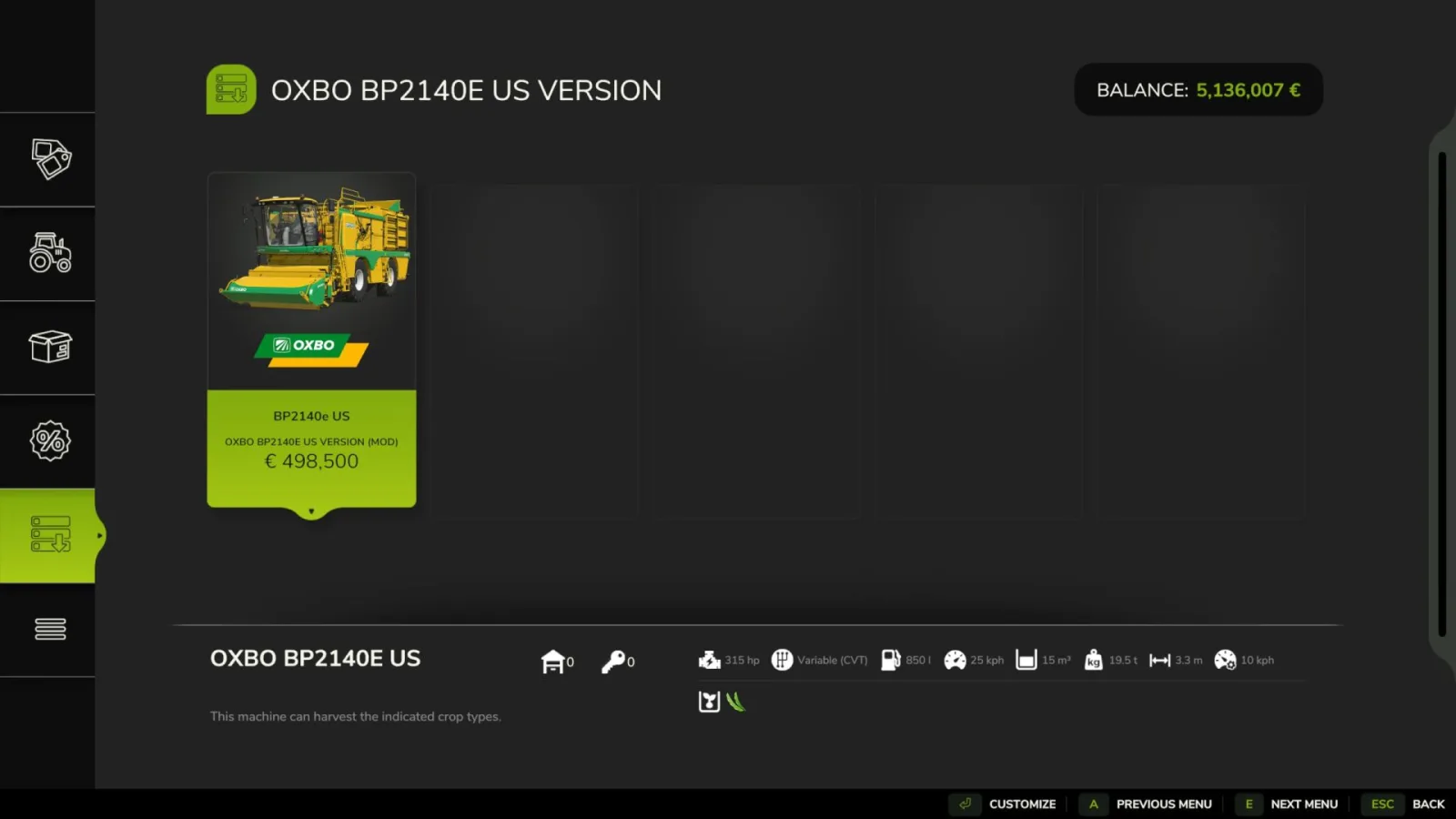 Oxbo BP2140e US FS25