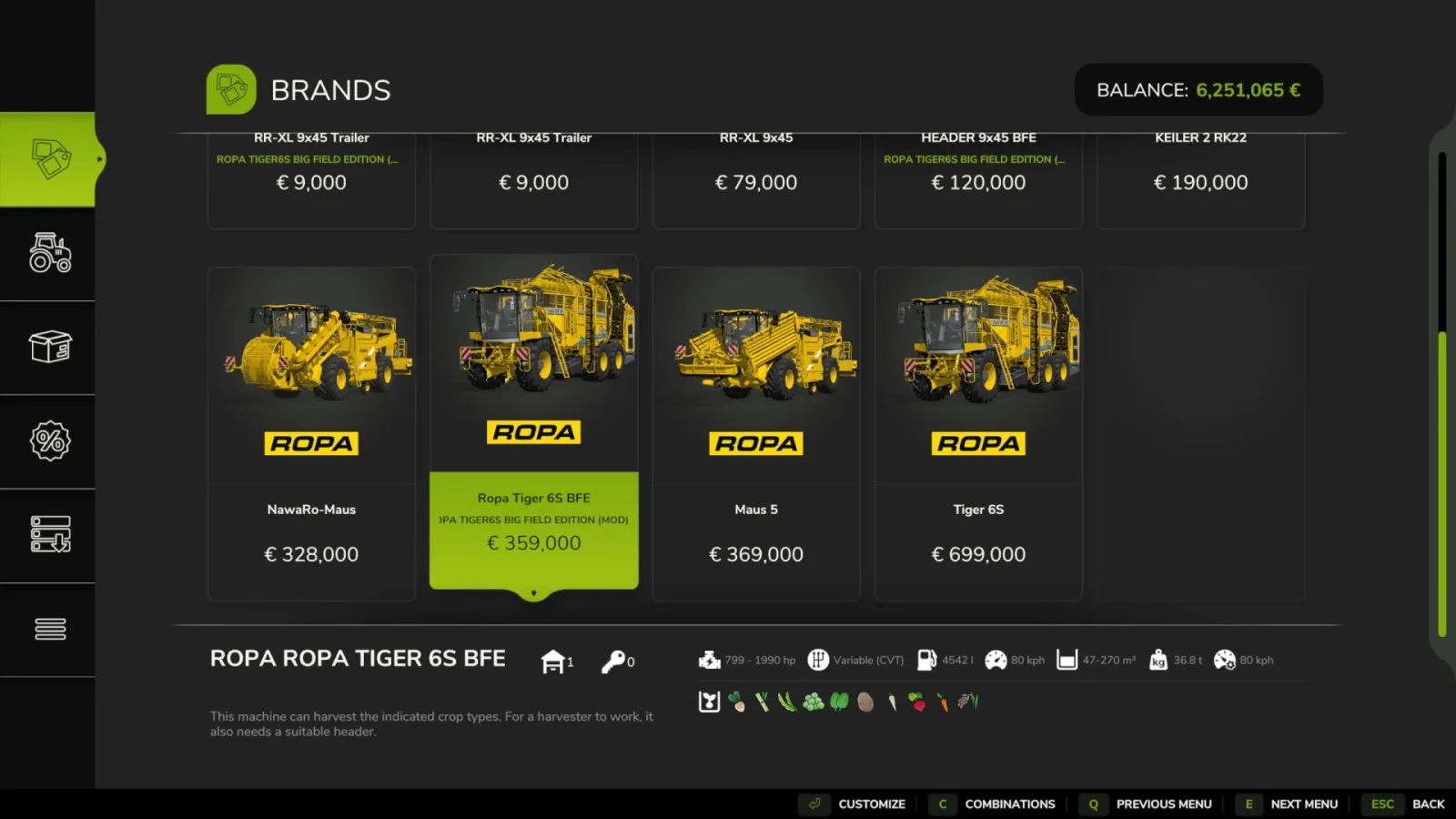 Ropa Tiger 6S Big Field Edition FS25