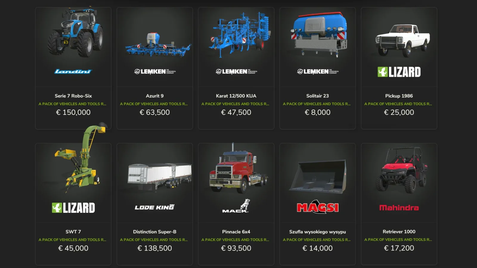 Vehicles and Tools Pack L-M FS25