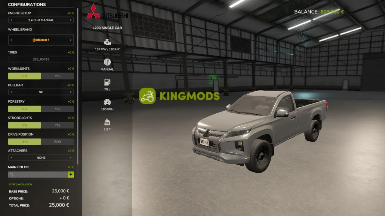 Mitsubishi L200 2020 Singlecab FS25 - screenshot 2