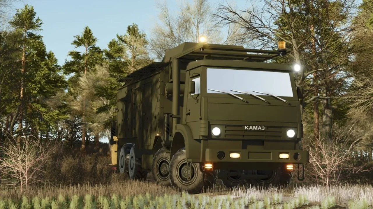 KAMAZ military vehicle equipped as a mobile radar and communications station FS25 - screenshot 1
