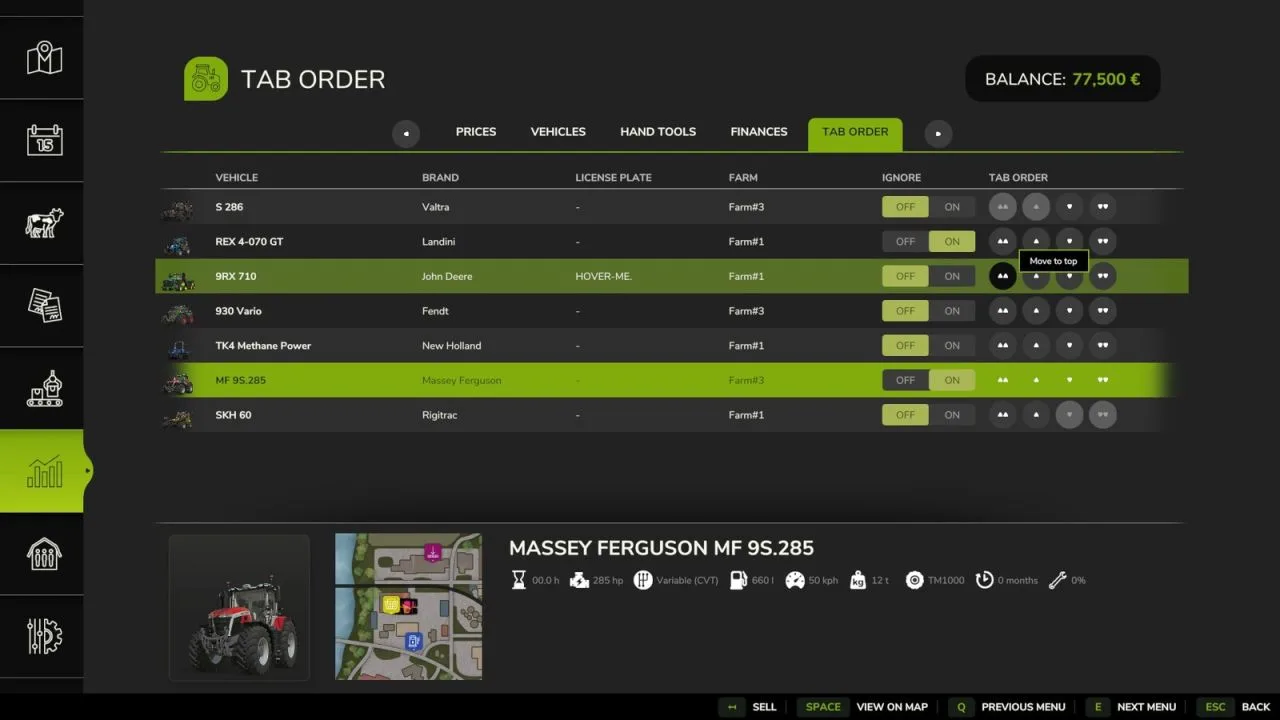Vehicle Tab Sorting FS25 - screenshot 3