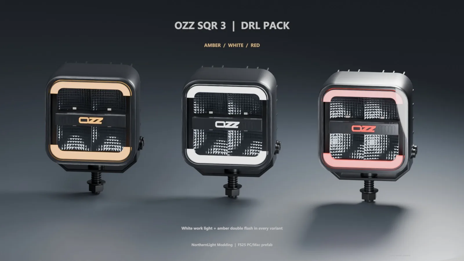OZZ SQR 3 – Amber, White & Red DRL Pack (Prefab) FS25