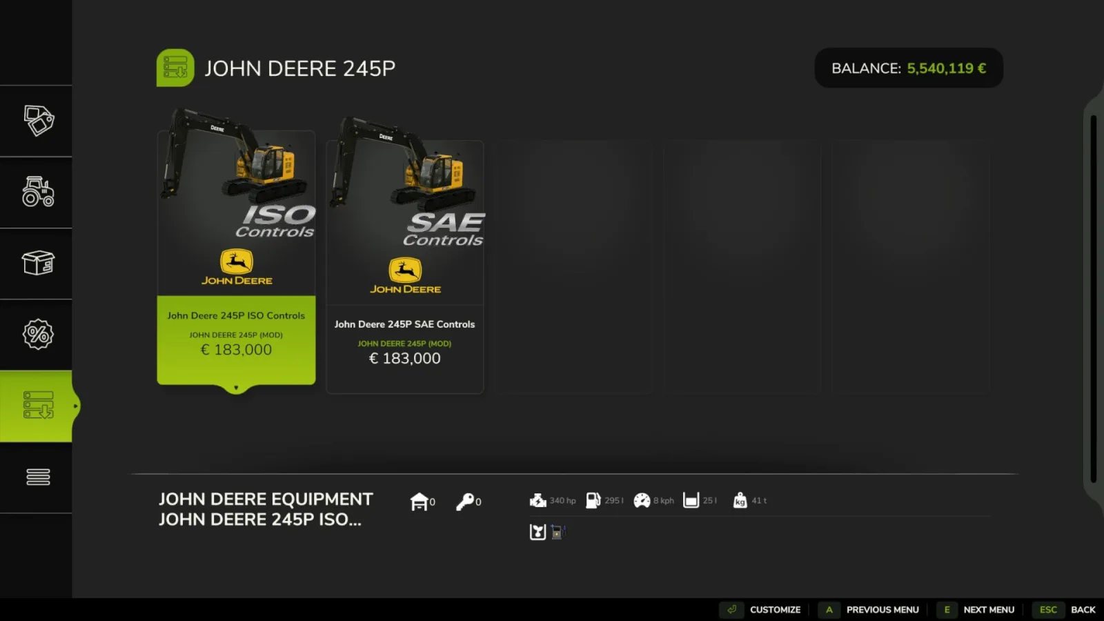 John Deere 245P Excavator Pack