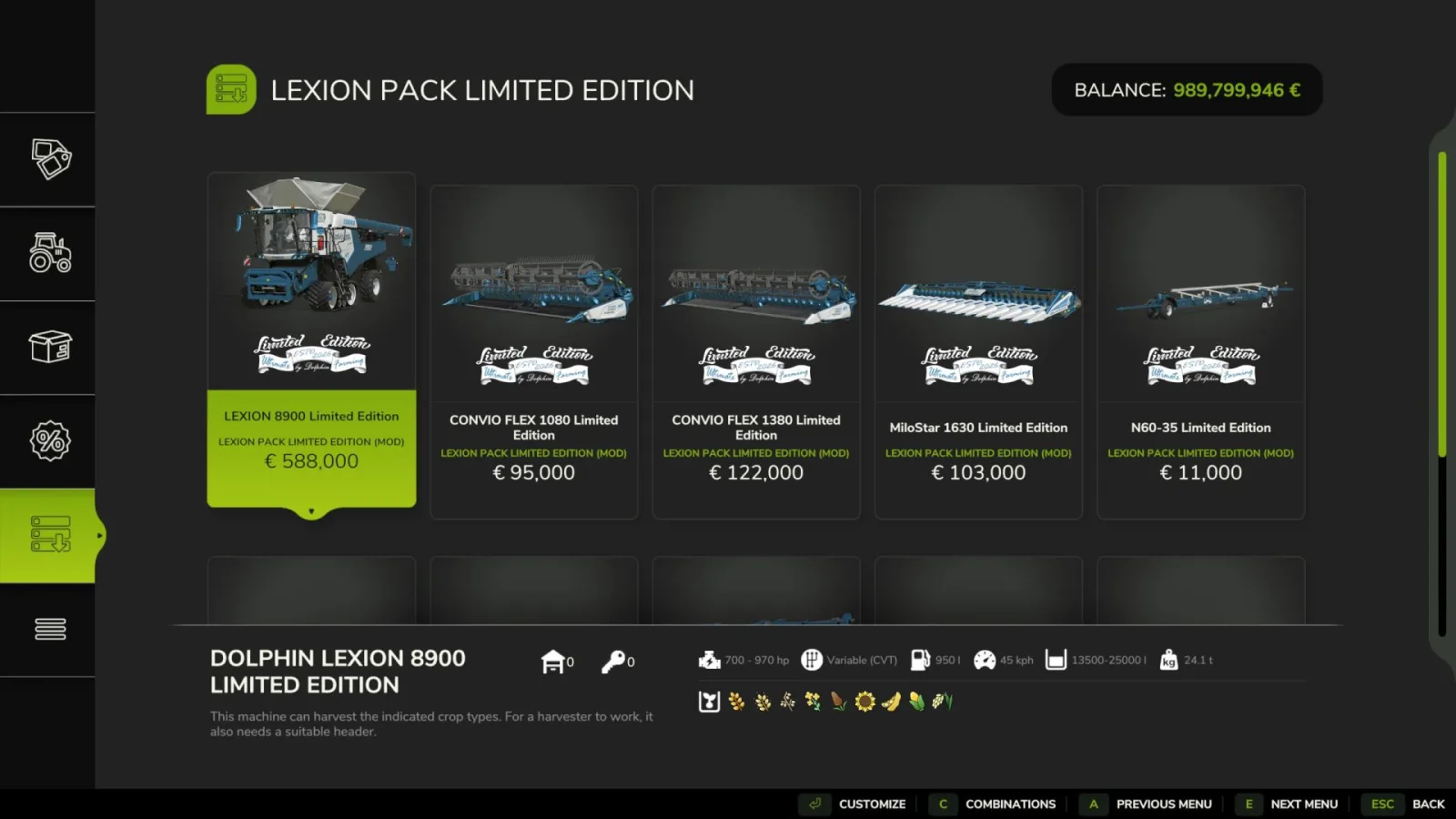 Claas Lexion 8900 Pack Limited Edition FS25