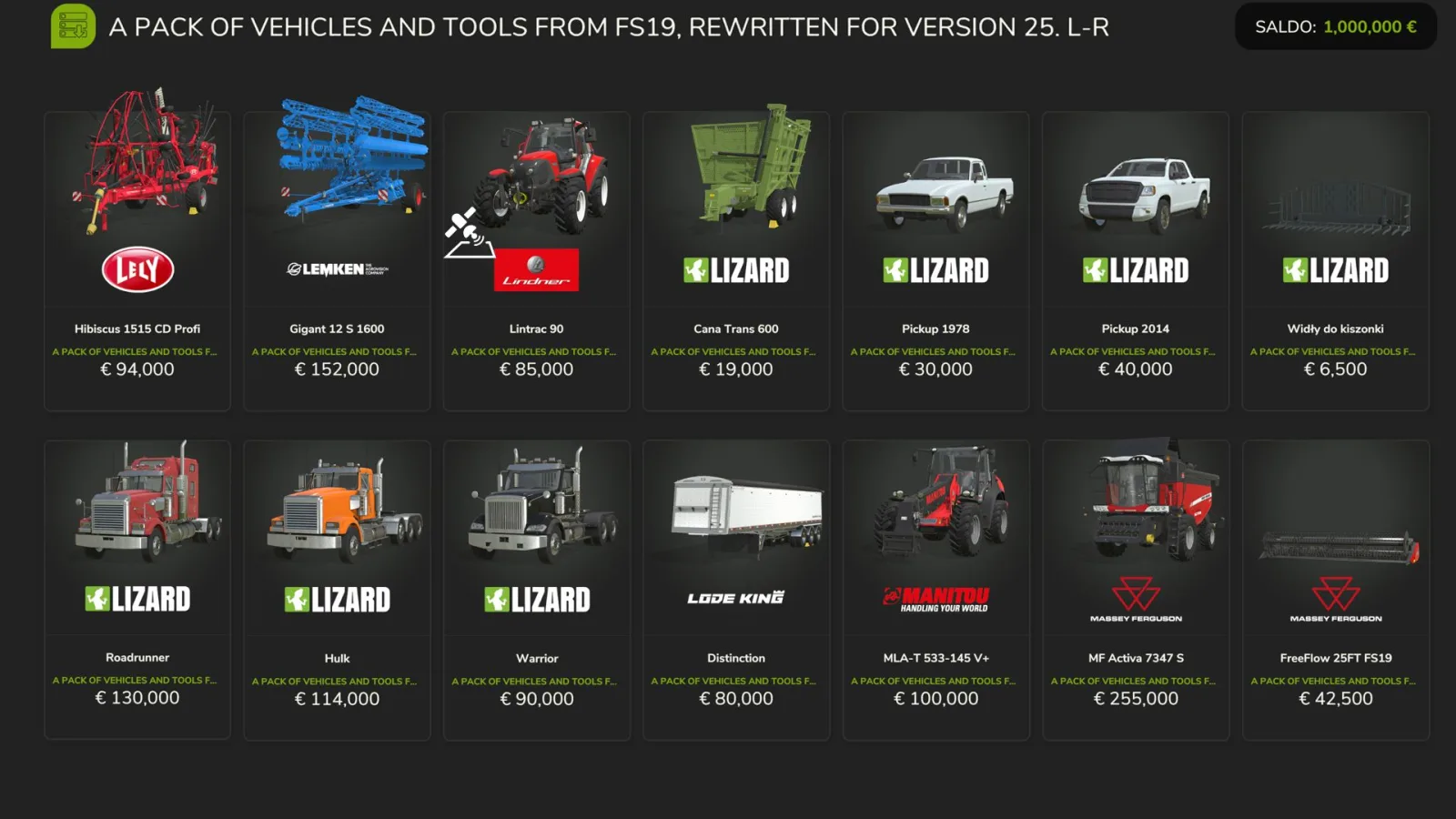 FS19 Vehicles and Tools (L-R) FS25