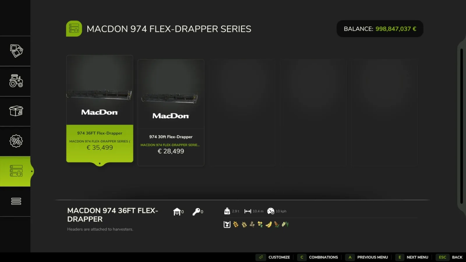 Macdon 974 FlexDraper 30ft,36ft FS25