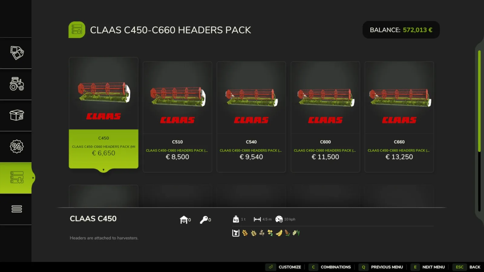 Claas C450-C600 Pack FS25