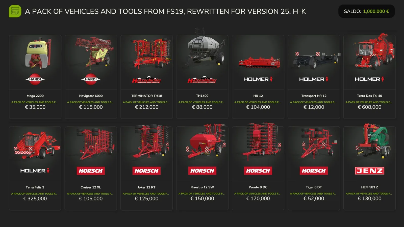 FS19 Vehicles and Tools (H-K) FS25