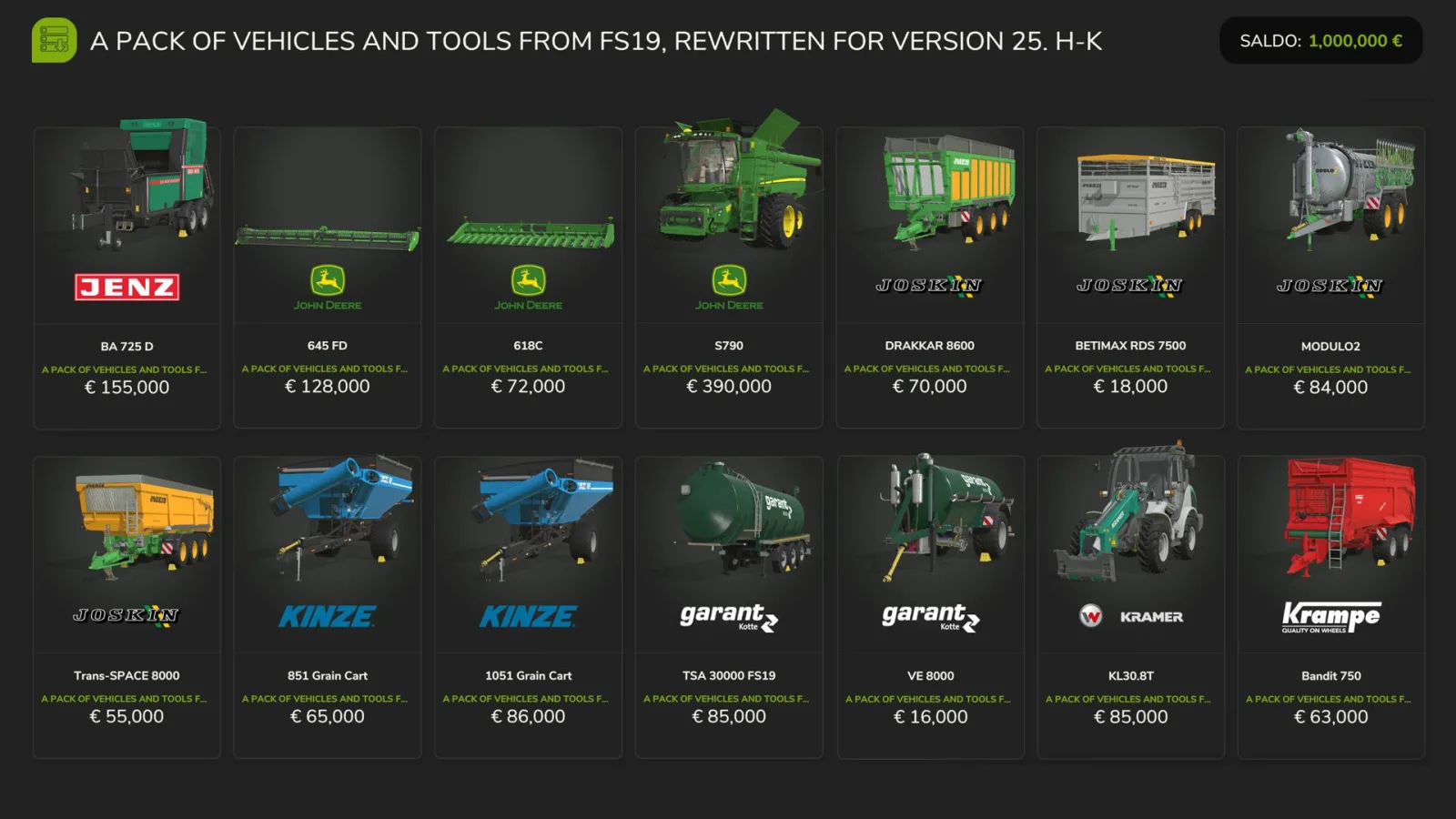 FS19 Vehicles and Tools (H-K) FS25