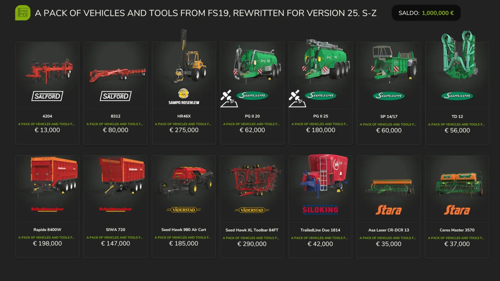 FS19 Vehicles and Tools (S-Z) FS25